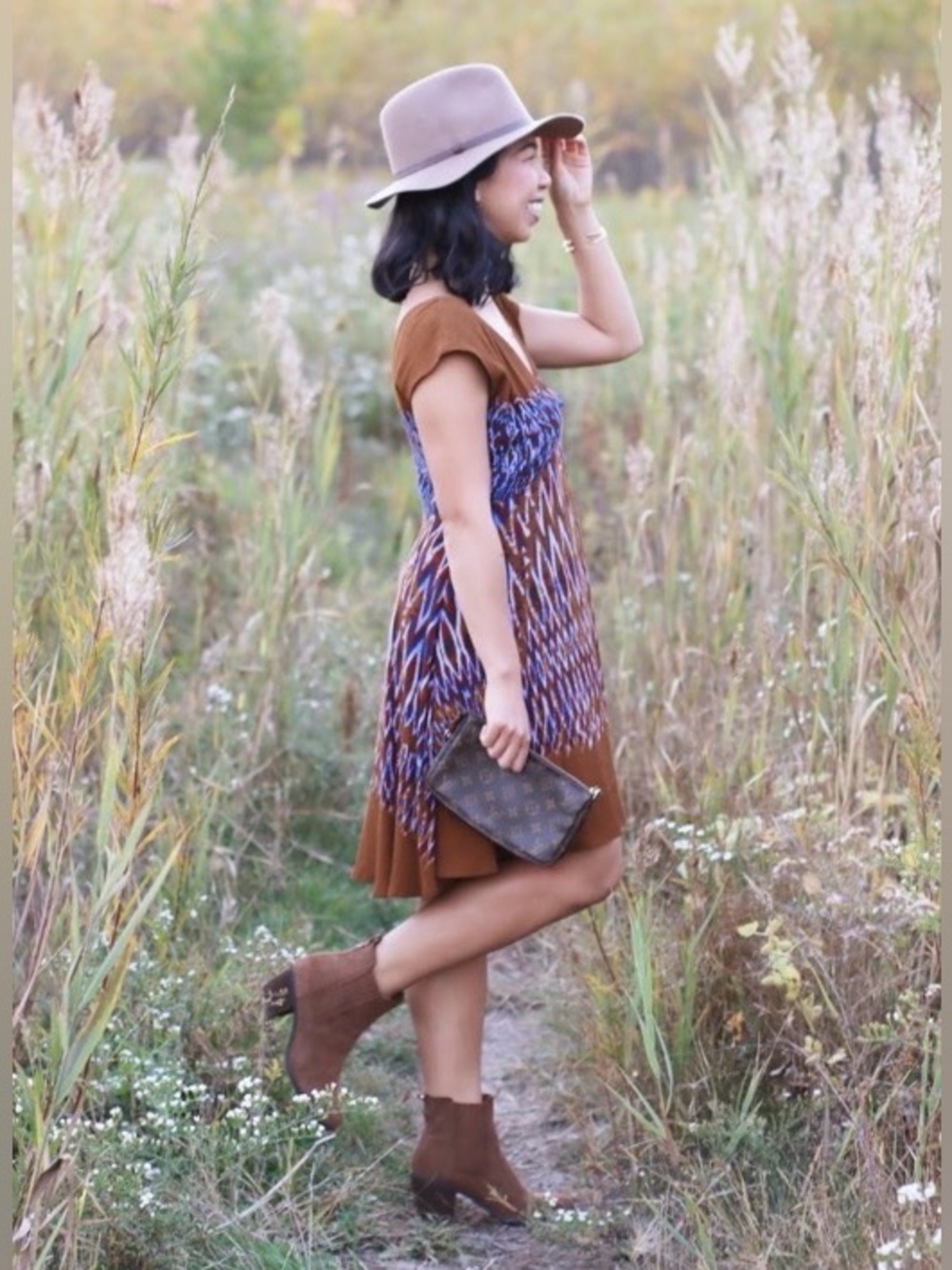 Free People Theodora Dress in Brown and purple size medium